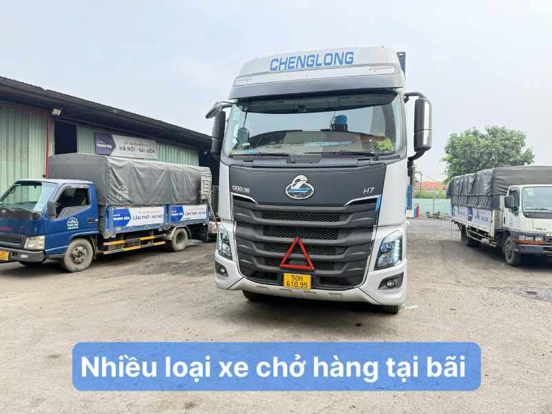 Nhiều loại xe chở hàng tại bãi